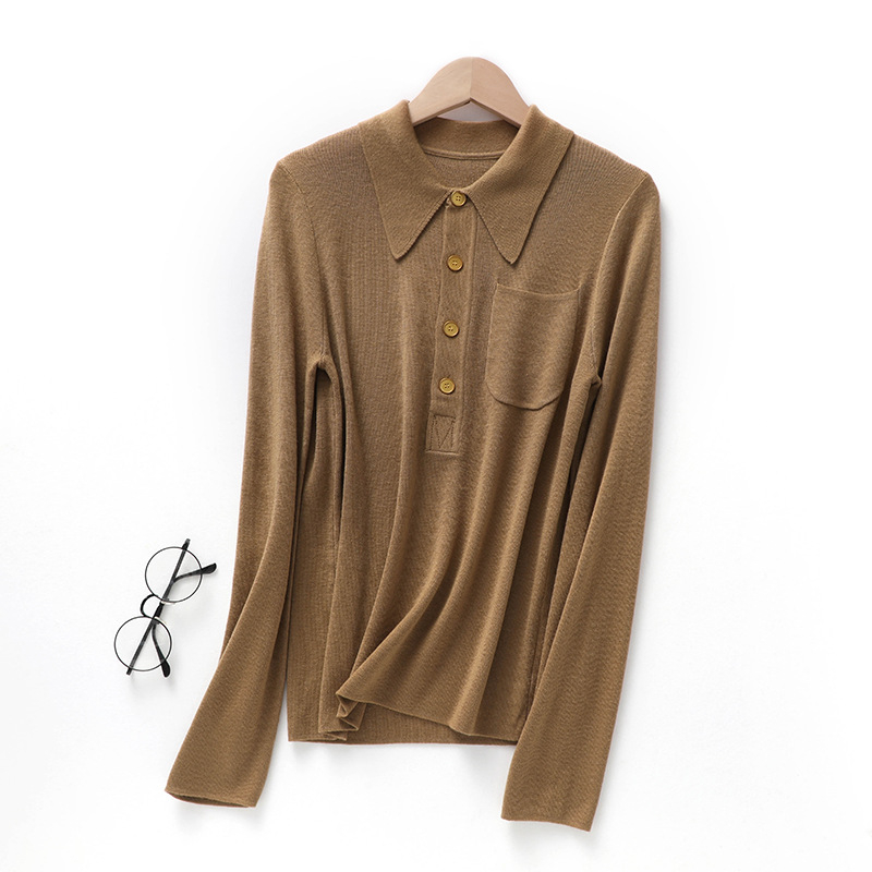 Vuneni pulover s polo ovratnikom – slim fit, dugi rukav, tanak, jesen-zima, 70–80% vuna
