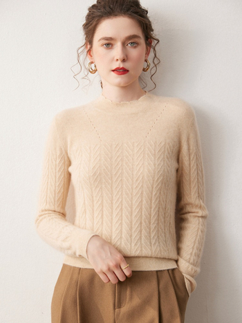 Pulover din cașmir cu glugă, guler semi-înalt, mâneci lungi, 90–95% cașmir