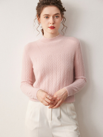 Pulover din cașmir cu glugă, guler semi-înalt, mâneci lungi, 90–95% cașmir