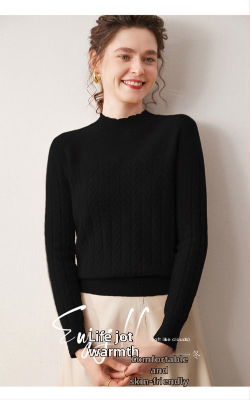 Pulover din cașmir cu glugă, guler semi-înalt, mâneci lungi, 90–95% cașmir