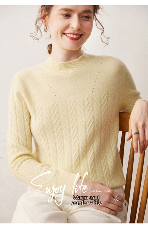 Pulover din cașmir cu glugă, guler semi-înalt, mâneci lungi, 90–95% cașmir