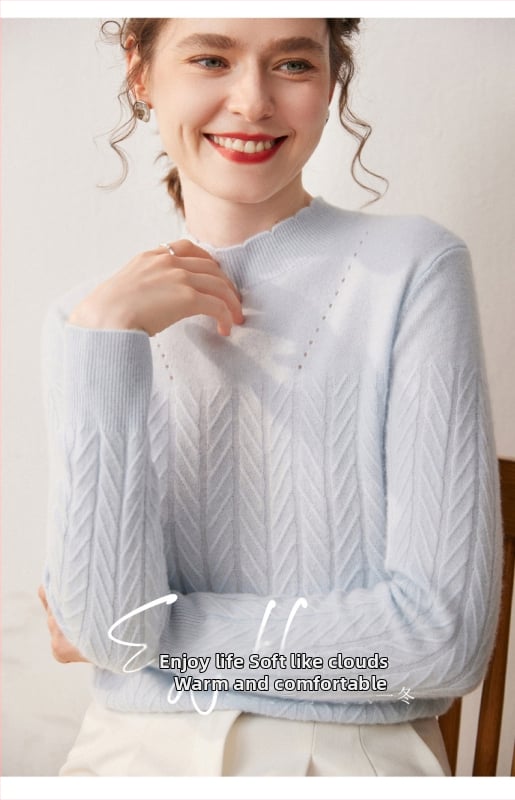 Pulover din cașmir cu glugă, guler semi-înalt, mâneci lungi, 90–95% cașmir