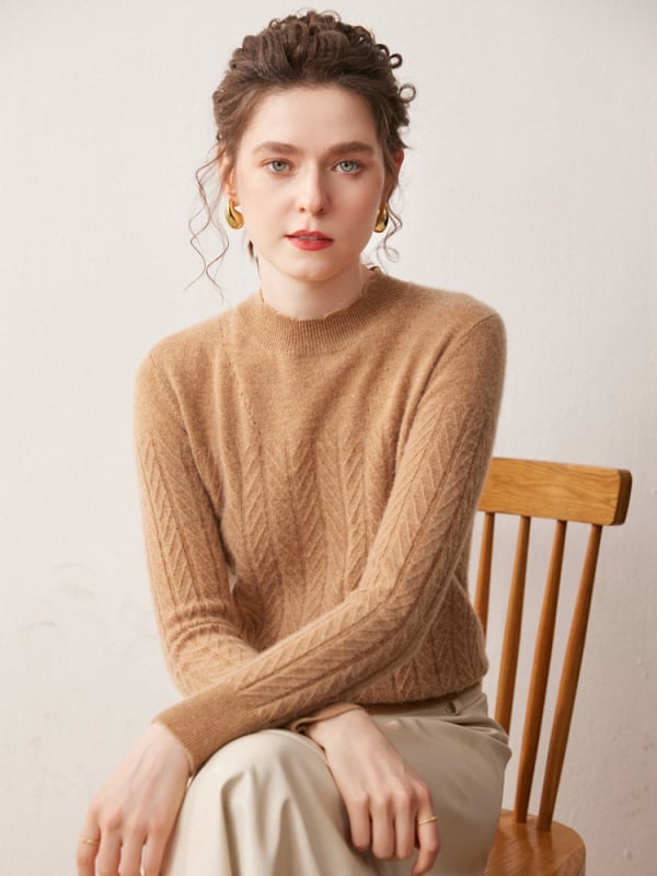 Pulover din cașmir cu glugă, guler semi-înalt, mâneci lungi, 90–95% cașmir