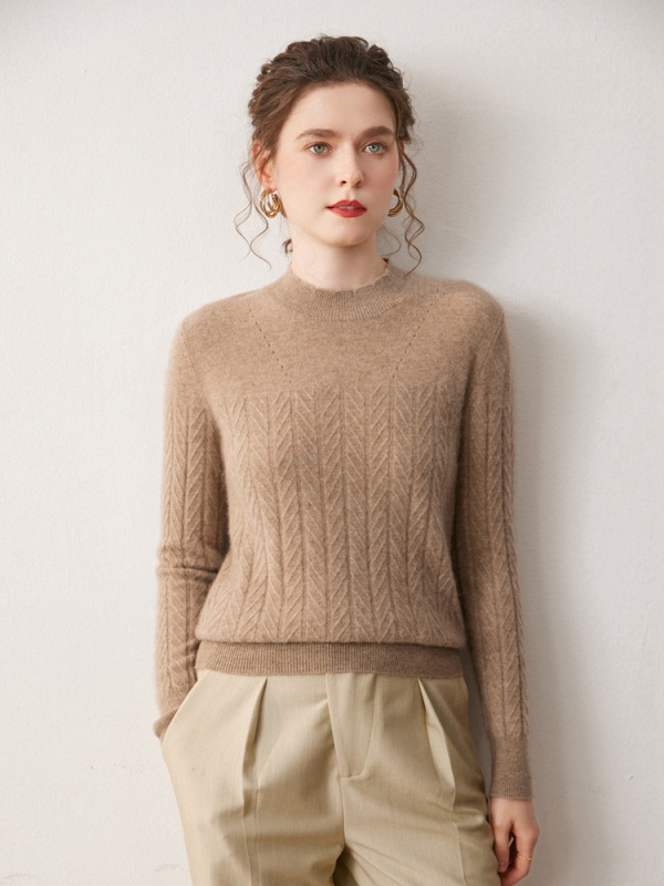 Pulover din cașmir cu glugă, guler semi-înalt, mâneci lungi, 90–95% cașmir