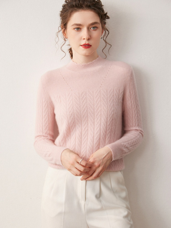 Pulover din cașmir cu glugă, guler semi-înalt, mâneci lungi, 90–95% cașmir