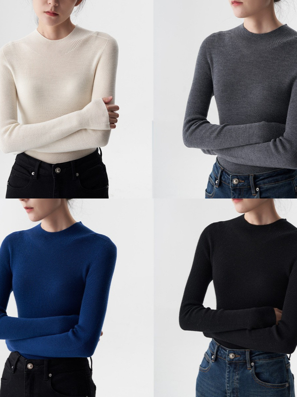 Pulover – bezšivni jednobojni pleteni, polurolak, dugi rukavi, Spandex 30-50%