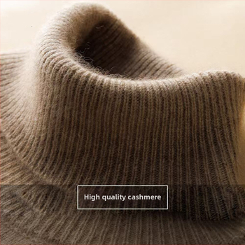 Pulover de damă din cașmir, cu guler înalt și rever, tricot gros, mâneci lungi, lungime normală, amestec cașmir 30–50%