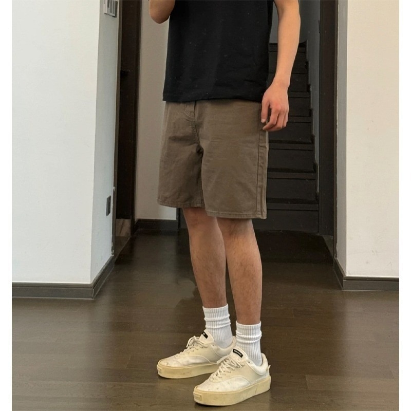 Muške vintage smeđe denim šorce za ljeto 2025, casual stil s više džepova