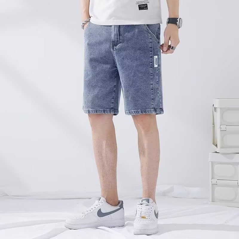 Férfi denim rövidnadrág, öt zseb design, laza egyenes szabás, nyár, pamut