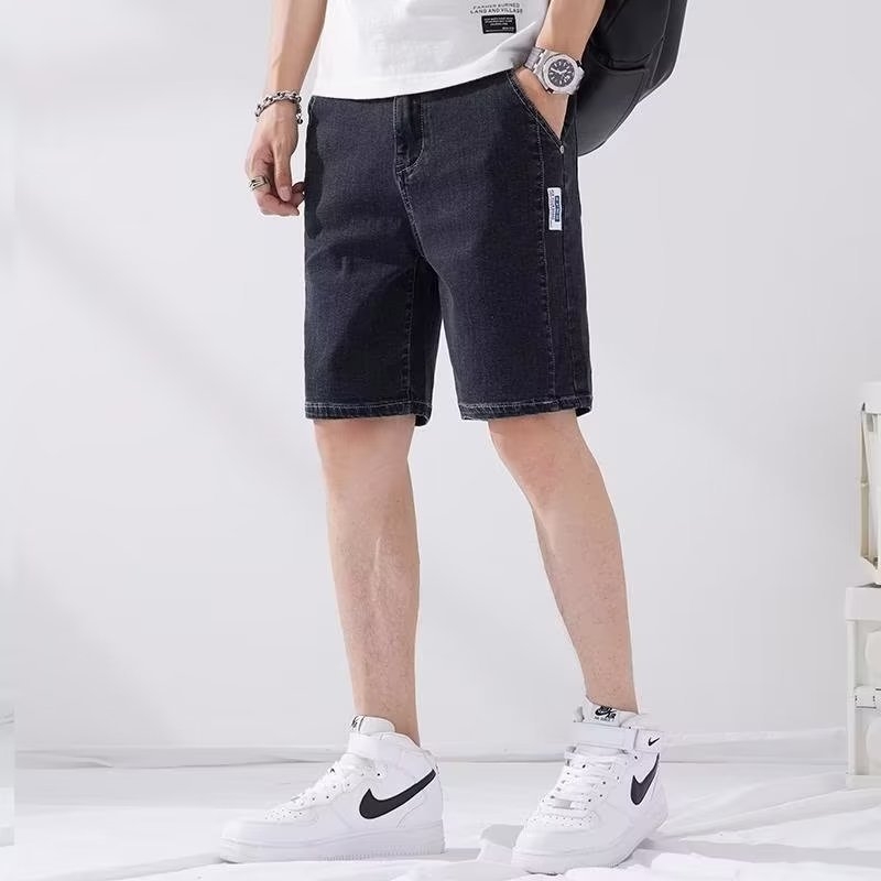 Férfi denim rövidnadrág, öt zseb design, laza egyenes szabás, nyár, pamut