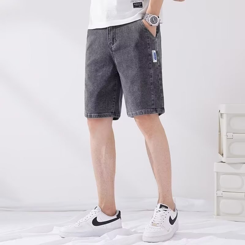 Férfi denim rövidnadrág, öt zseb design, laza egyenes szabás, nyár, pamut