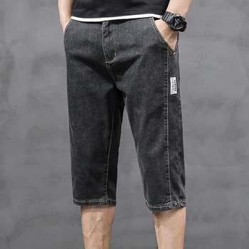 Muške cropped denim hlače - ravni kroj, srednji pas, pamuk, oprano, mikroelastičnost