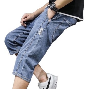Muške cropped denim hlače - ravni kroj, srednji pas, pamuk, oprano, mikroelastičnost