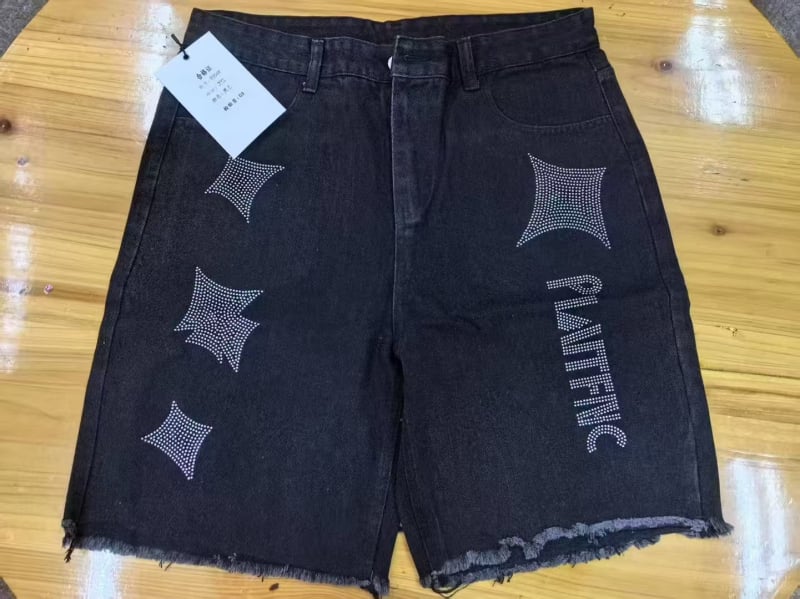 Denim rövidnadrág egyenes szabású, retro stílusú, pamut anyagú, 2025 nyár