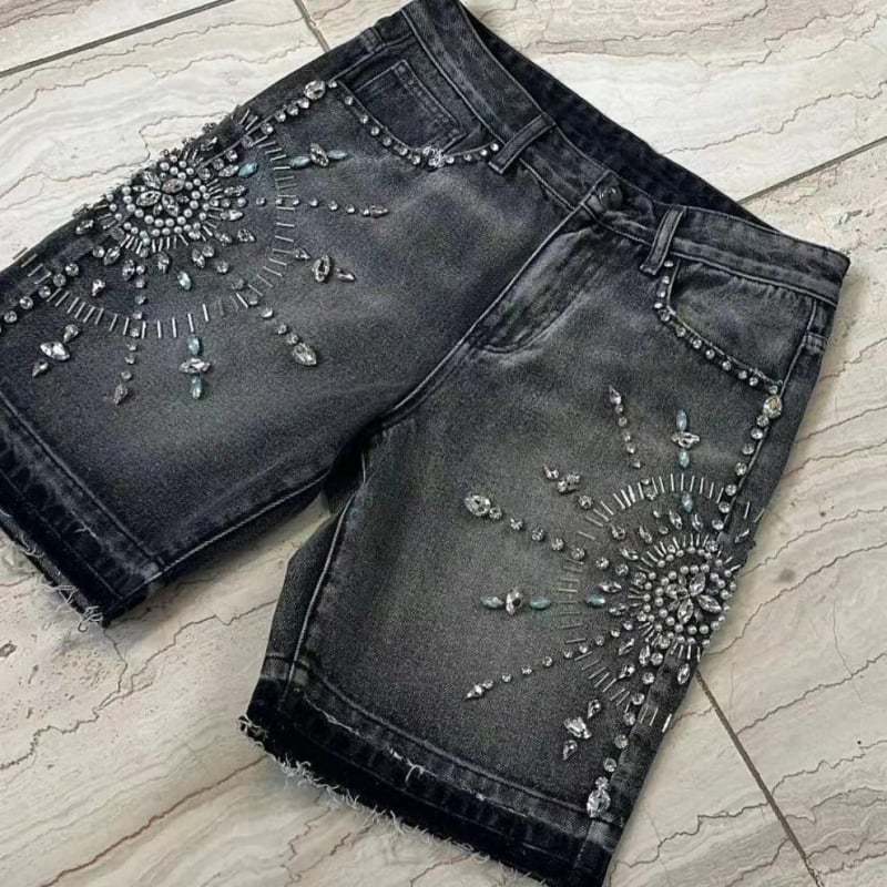 Denim rövidnadrág egyenes szabású, retro stílusú, pamut anyagú, 2025 nyár