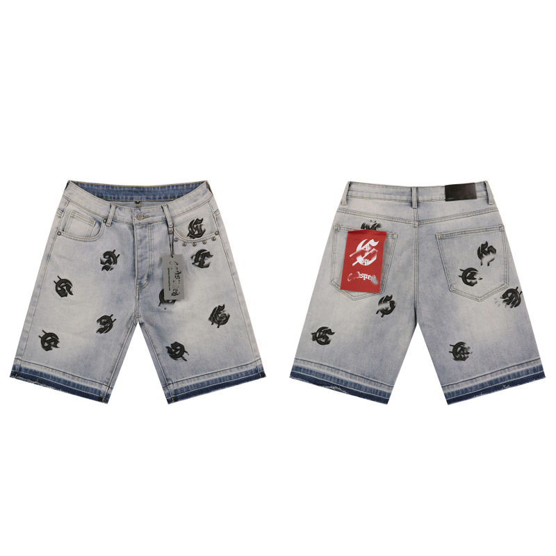 Godspeed bőr patch-szel ellátott farmer rövidnadrág, laza szabás, utcai stílus, pamut-denim