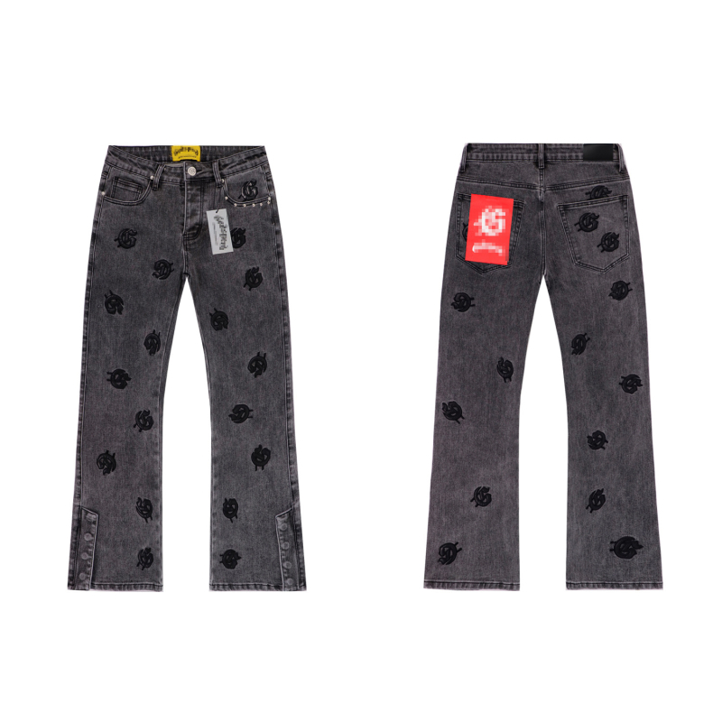 Godspeed bőr patch-szel ellátott farmer rövidnadrág, laza szabás, utcai stílus, pamut-denim