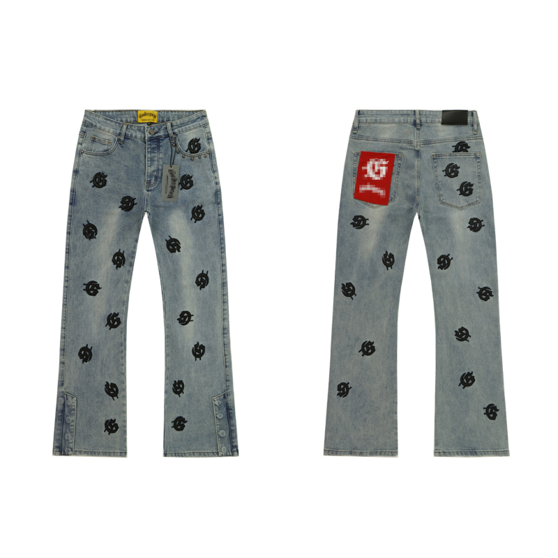 Godspeed bőr patch-szel ellátott farmer rövidnadrág, laza szabás, utcai stílus, pamut-denim