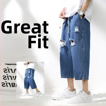 Pánske cropped džínsy, stredná výška pásu, rovný strih, 70% bavlna