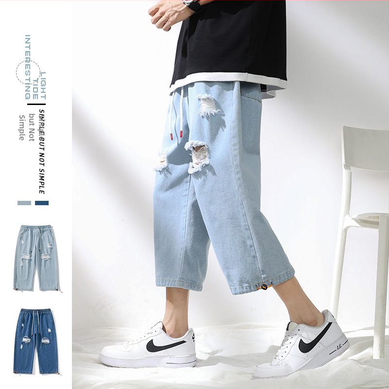 Pánske cropped džínsy, stredná výška pásu, rovný strih, 70% bavlna