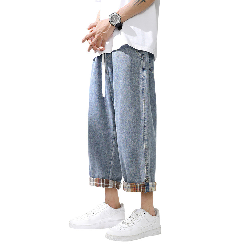 Pánske cropped džínsy, stredná výška pásu, rovný strih, 70% bavlna