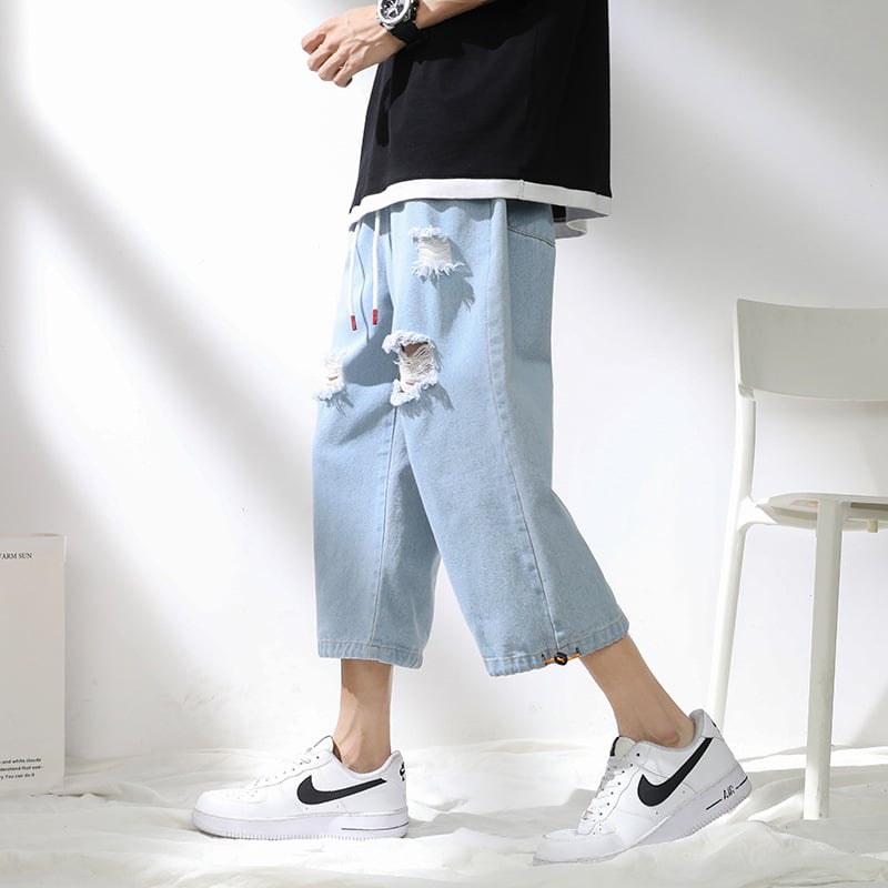 Pánske cropped džínsy, stredná výška pásu, rovný strih, 70% bavlna