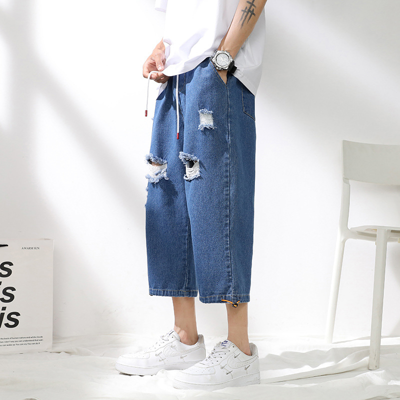 Pánske cropped džínsy, stredná výška pásu, rovný strih, 70% bavlna