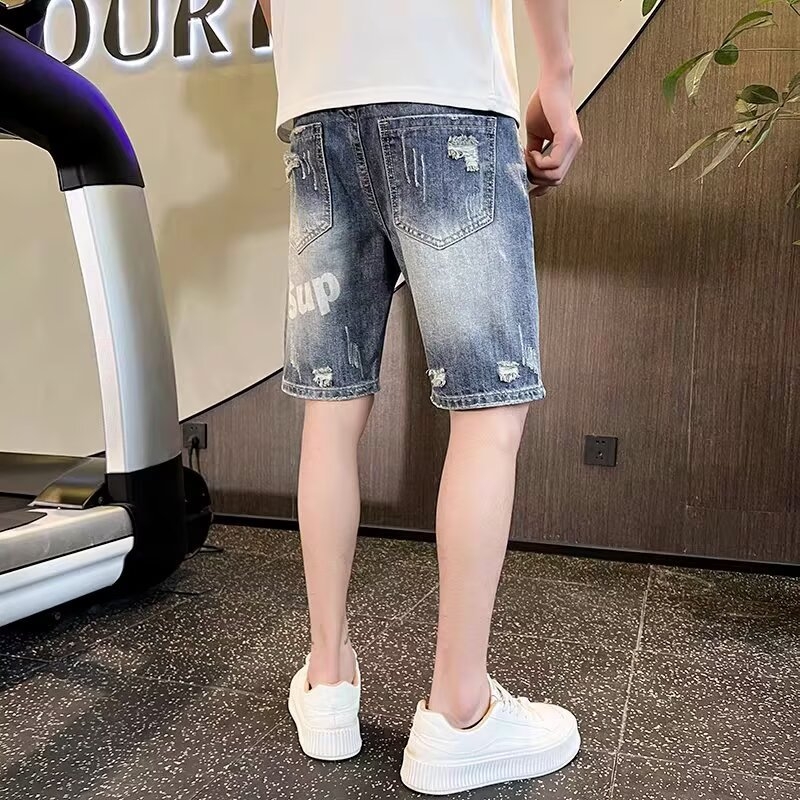 Șorturi denim pentru bărbați, croială dreaptă, 55% bumbac, stil vintage, vară 2025