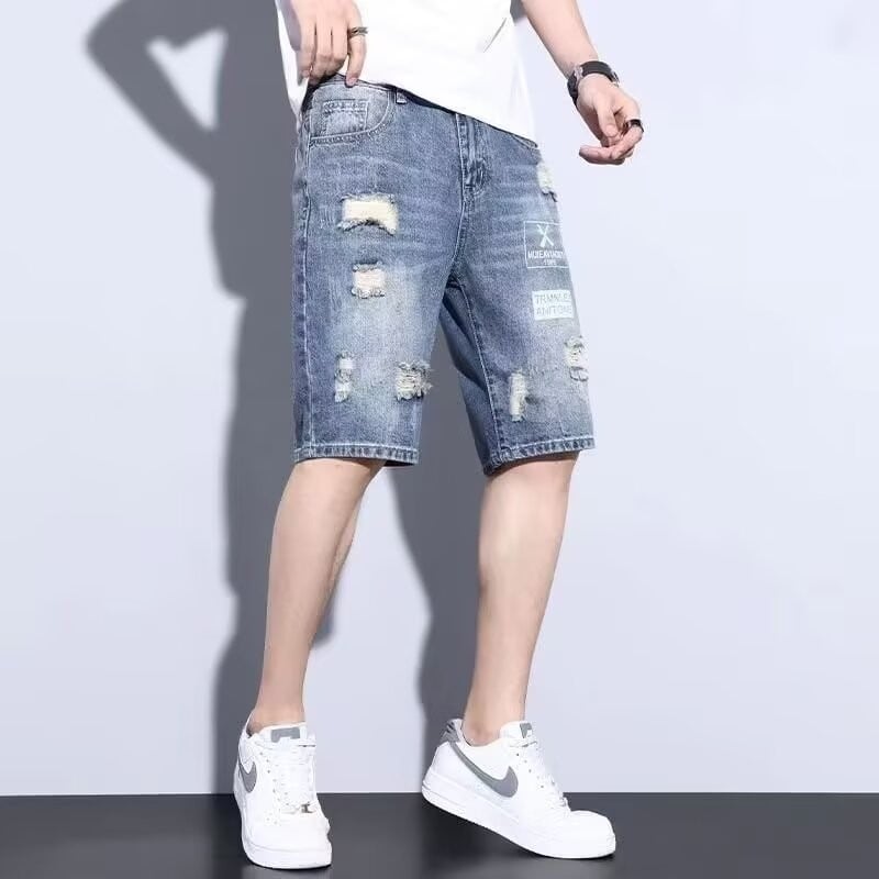 Șorturi denim pentru bărbați, croială dreaptă, 55% bumbac, stil vintage, vară 2025