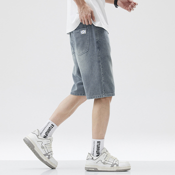 Șort denim pentru bărbați, croială Slim Straight, model Stele pe cer, microelastic, vară 2024