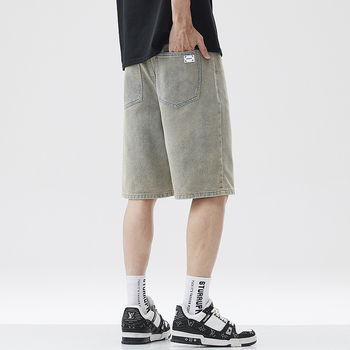 Șort denim pentru bărbați, croială Slim Straight, model Stele pe cer, microelastic, vară 2024