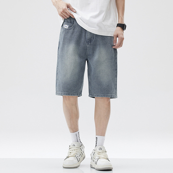 Șort denim pentru bărbați, croială Slim Straight, model Stele pe cer, microelastic, vară 2024