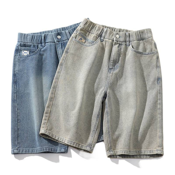 Șort denim pentru bărbați, croială Slim Straight, model Stele pe cer, microelastic, vară 2024