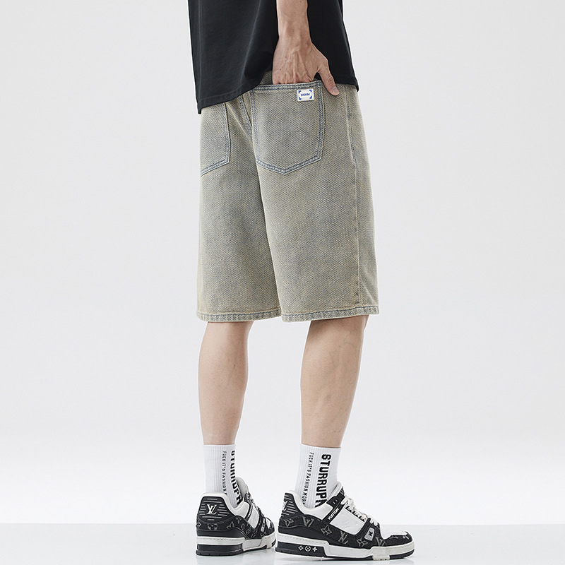 Șort denim pentru bărbați, croială Slim Straight, model Stele pe cer, microelastic, vară 2024