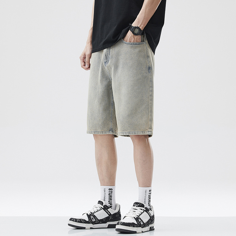 Șort denim pentru bărbați, croială Slim Straight, model Stele pe cer, microelastic, vară 2024