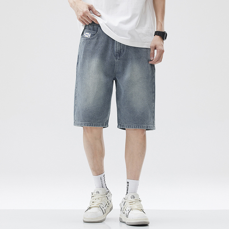 Șort denim pentru bărbați, croială Slim Straight, model Stele pe cer, microelastic, vară 2024