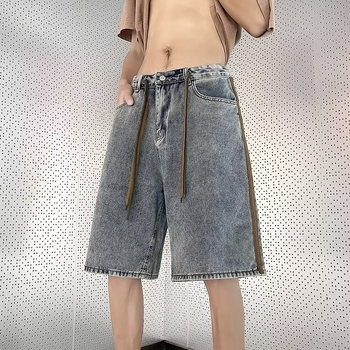 Șorturi denim pentru bărbați - cinci inci lungime, 70% bumbac, croială dreaptă, vară, stil coreean