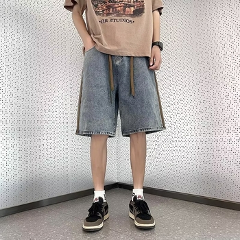 Șorturi denim pentru bărbați - cinci inci lungime, 70% bumbac, croială dreaptă, vară, stil coreean