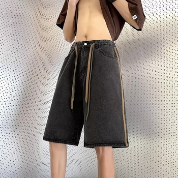 Șorturi denim pentru bărbați - cinci inci lungime, 70% bumbac, croială dreaptă, vară, stil coreean