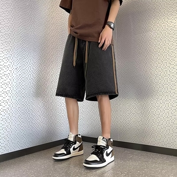 Șorturi denim pentru bărbați - cinci inci lungime, 70% bumbac, croială dreaptă, vară, stil coreean