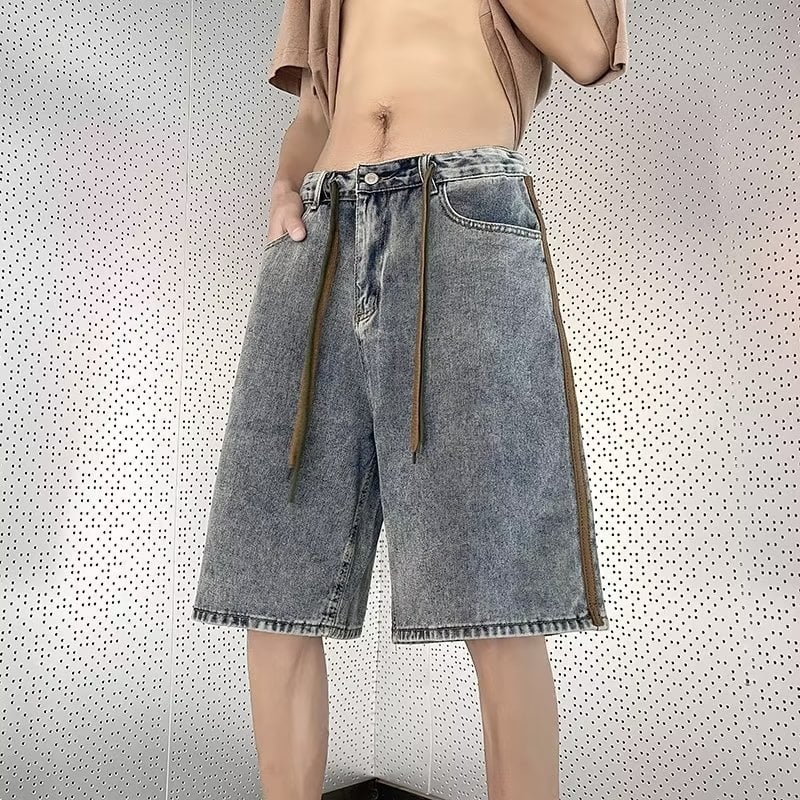 Șorturi denim pentru bărbați - cinci inci lungime, 70% bumbac, croială dreaptă, vară, stil coreean