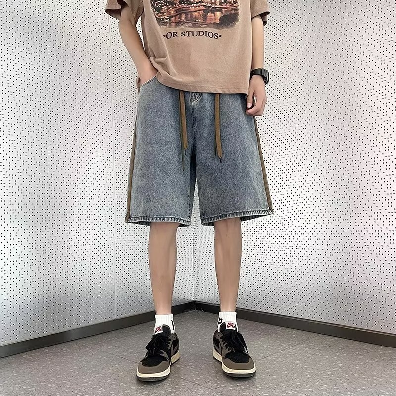 Șorturi denim pentru bărbați - cinci inci lungime, 70% bumbac, croială dreaptă, vară, stil coreean