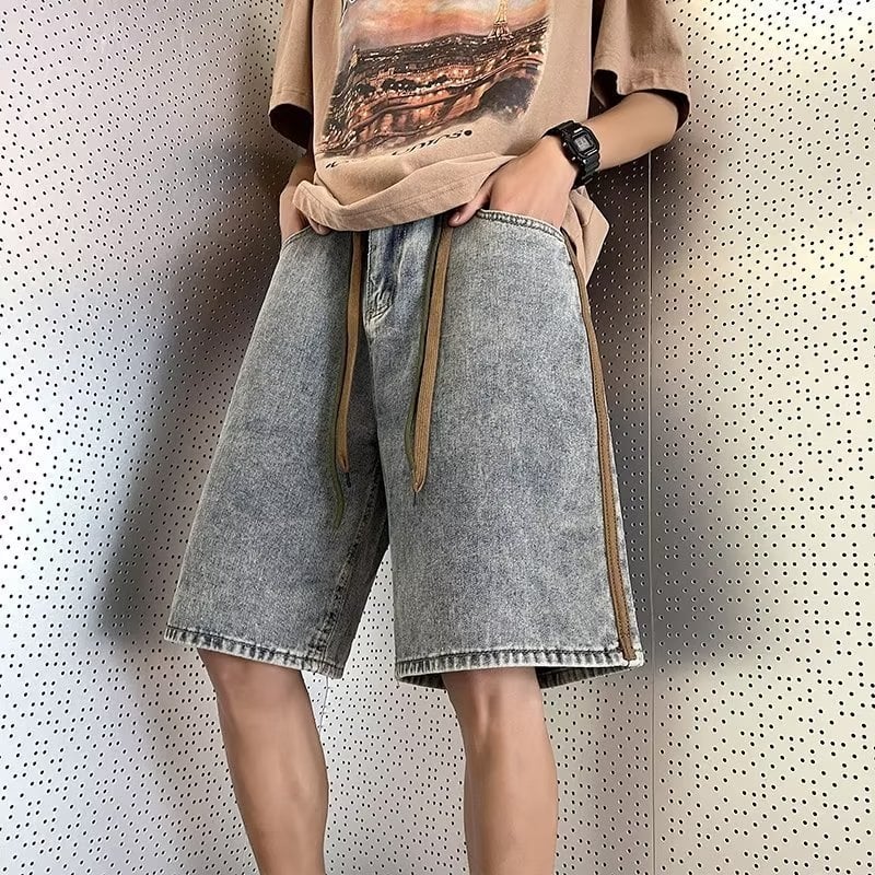 Șorturi denim pentru bărbați - cinci inci lungime, 70% bumbac, croială dreaptă, vară, stil coreean