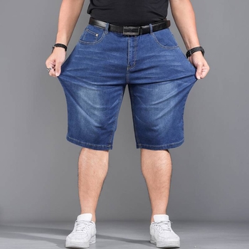 Ανδρικά τζιν σορτς με ψηλή μέση, μήκος 7/8, άνετη ευθεία γραμμή, ύφασμα ντεμίμ-βαμβάκι, ενζυματικό πλύσιμο