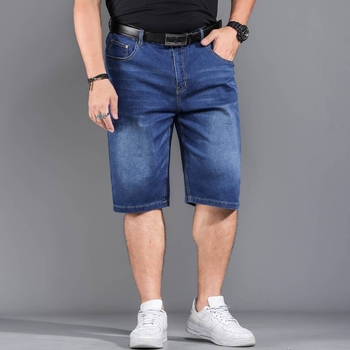 Ανδρικά τζιν σορτς με ψηλή μέση, μήκος 7/8, άνετη ευθεία γραμμή, ύφασμα ντεμίμ-βαμβάκι, ενζυματικό πλύσιμο