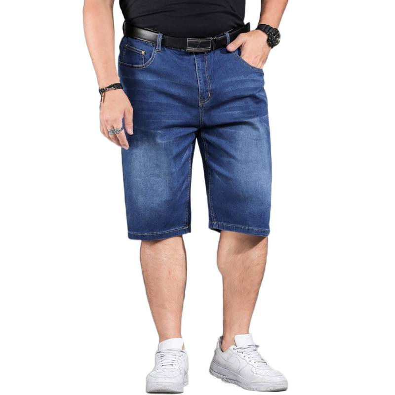 Ανδρικά τζιν σορτς με ψηλή μέση, μήκος 7/8, άνετη ευθεία γραμμή, ύφασμα ντεμίμ-βαμβάκι, ενζυματικό πλύσιμο