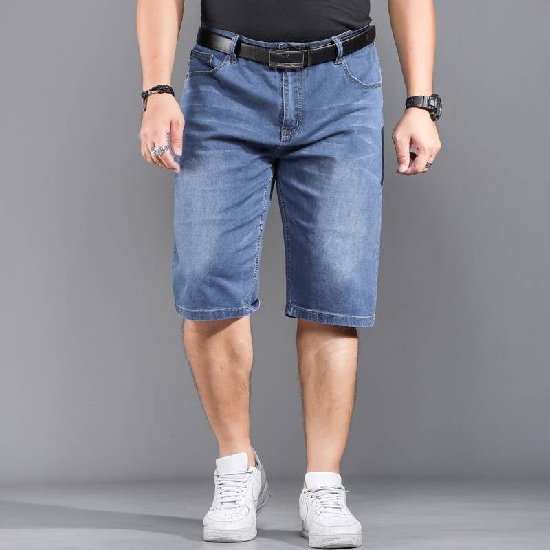 Ανδρικά τζιν σορτς με ψηλή μέση, μήκος 7/8, άνετη ευθεία γραμμή, ύφασμα ντεμίμ-βαμβάκι, ενζυματικό πλύσιμο