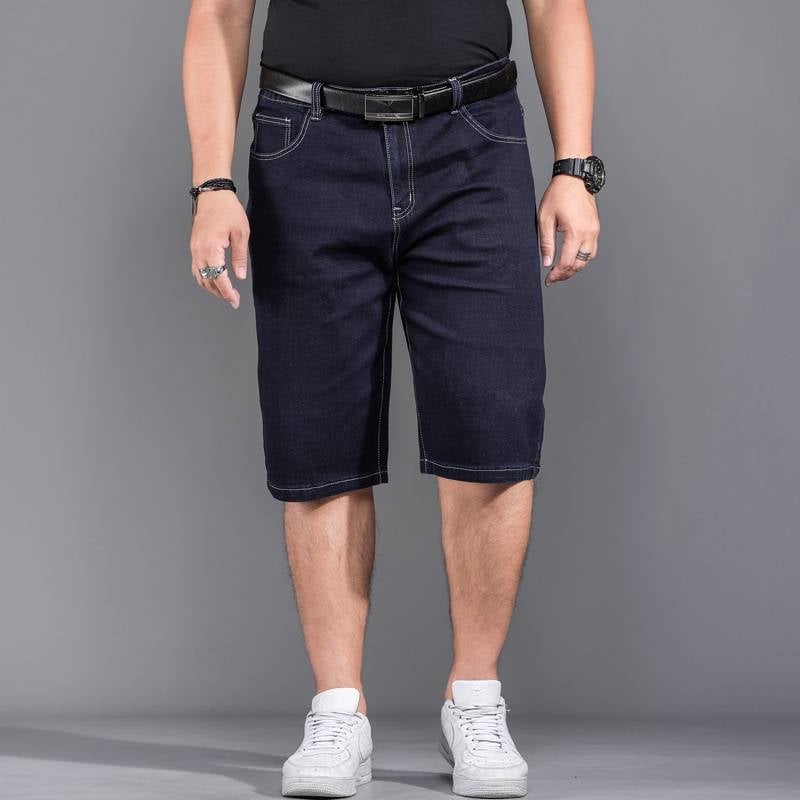 Ανδρικά τζιν σορτς με ψηλή μέση, μήκος 7/8, άνετη ευθεία γραμμή, ύφασμα ντεμίμ-βαμβάκι, ενζυματικό πλύσιμο