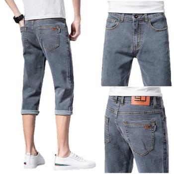 Jeansi bărbați, slim, 7/8 lungime, talie medie, denim din bumbac cu elastan