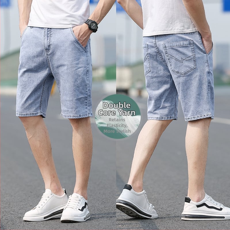 Șort denim cu croială dreaptă, talie medie, amestec de bumbac (69.8% bumbac, 27.8% poliester, 0.6% viscose, 1.8% elastan), finisaj spălat